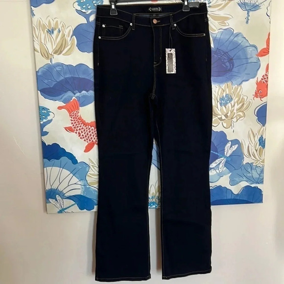 Nanette Lepore Belle High Rise Boot Cut Dark Wash Jeans -NWT - Size 12 - Picture 1 of 9